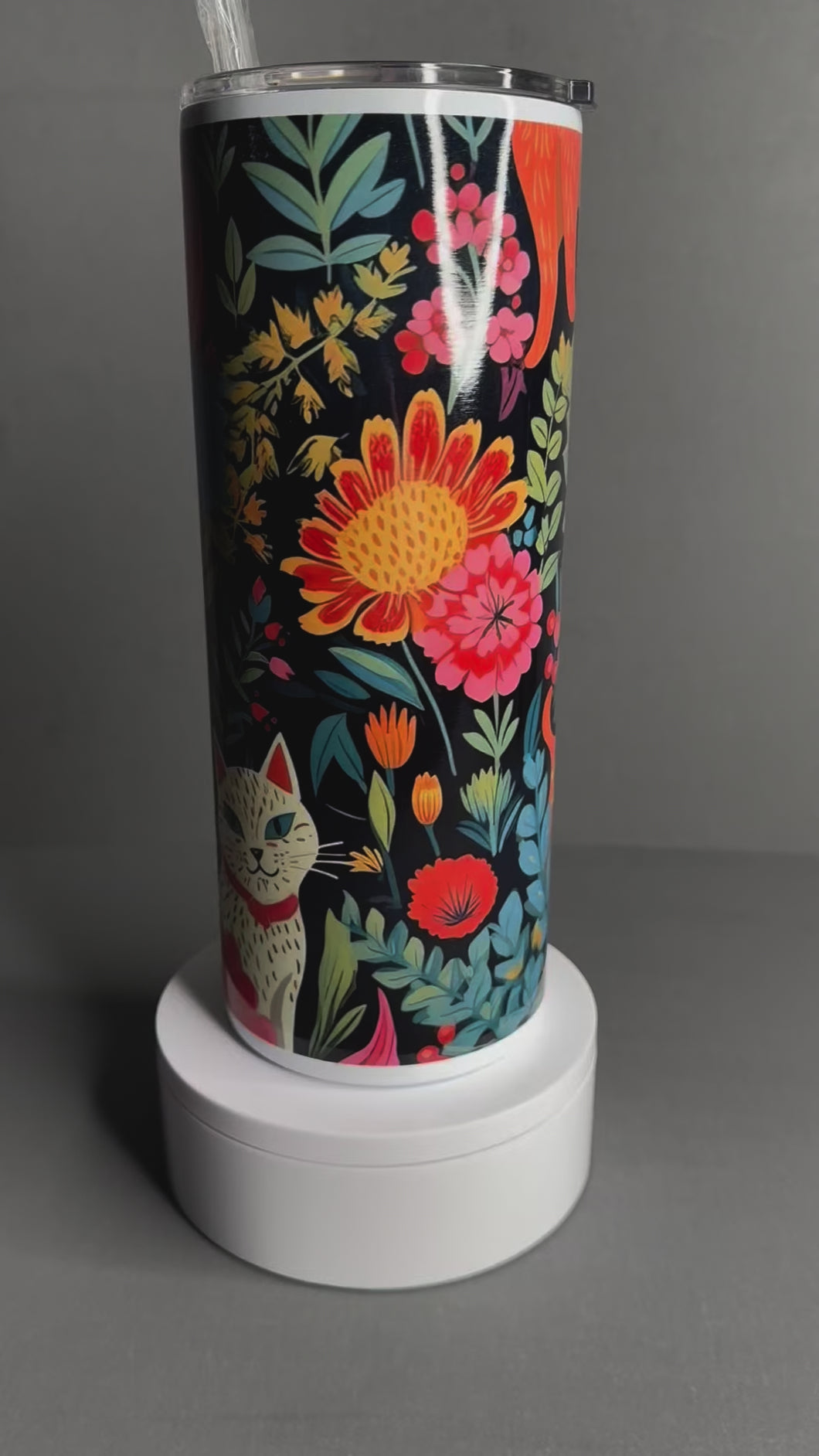 Pre-Made 30oz Floral Cat Tumbler